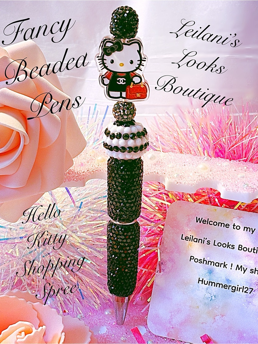 Fancy beaded Pen/gifts/hello kitty/shopping spree/black beads/black jumper/